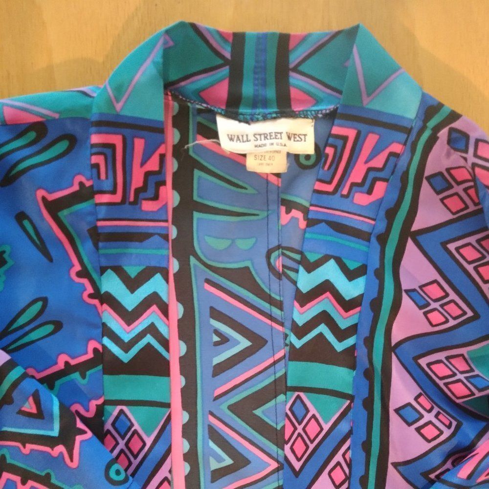 Vintage Wall Street West Abstract Geometric Tribal Beach Robe Coverup